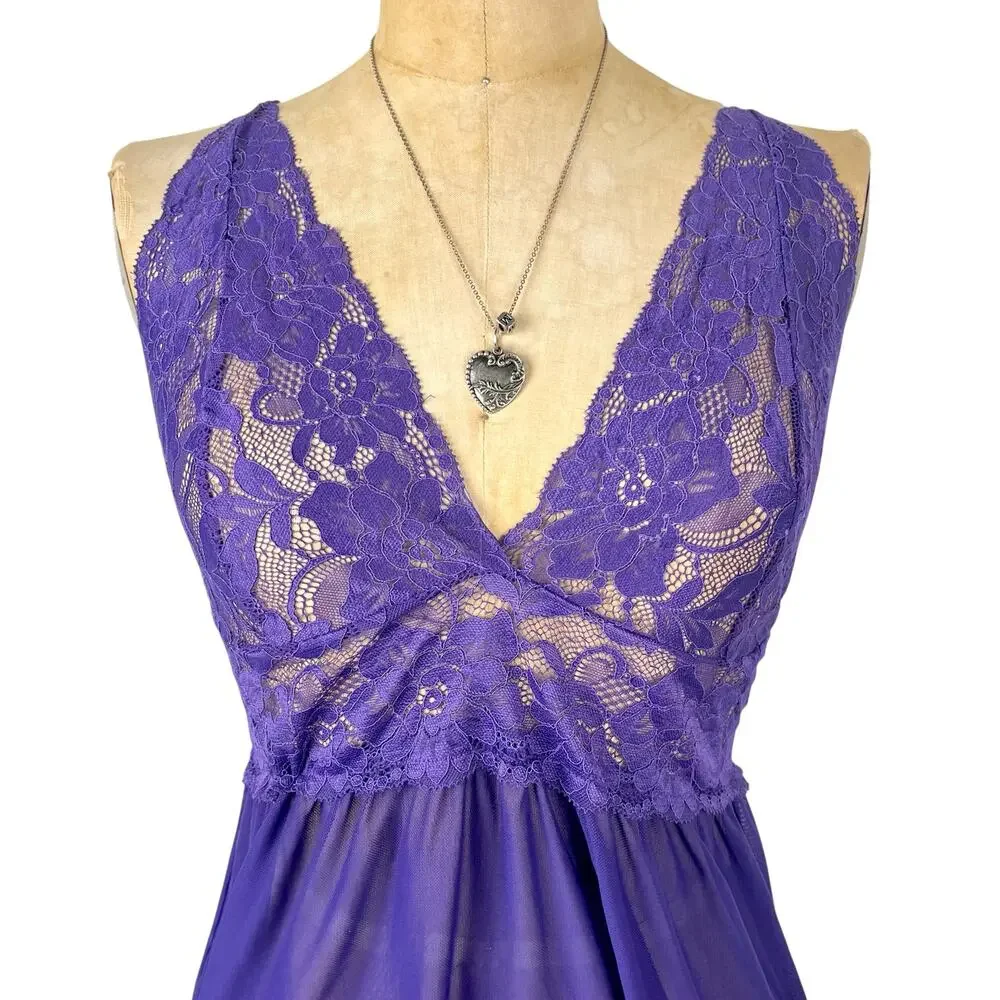 Lace Babydoll Slip Dress Lingerie Chemise Nightie‎ Size L Romantic Aesthetic